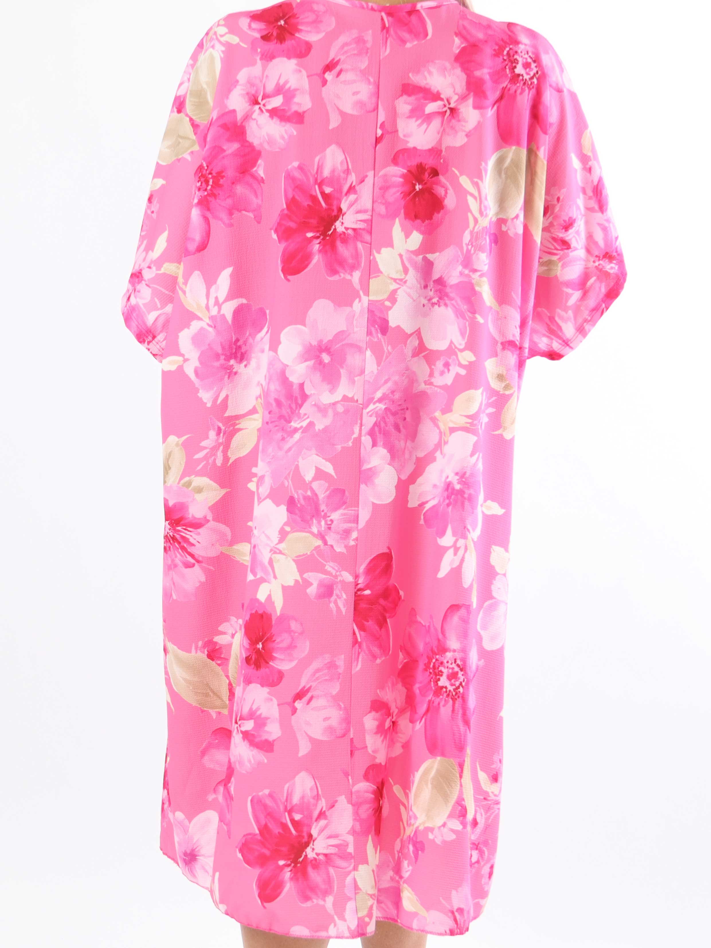 Mallie - Blommönstrad skjortklänning i plus size med v-ringning